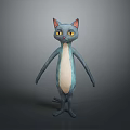 Blue Cartoon Cat Character With Yellow Eyes And White Belly Standing Pose