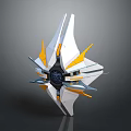 Abstract Futuristic Mechanical Device 3D Model With White Yellow Blue Radial Blades And Central Core