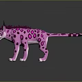 Pink Feline Fantasy Creature with Purple Spots Pointed Ears Mane and Long Tail White Paws