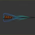 Fantasy Dagger with Orange Wrapped Grip and Blue Dynamic Light Trails on Reflective Surface