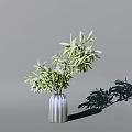 Modern Silver Striped Vase With Green Olive Branches And Fresh Leaves