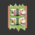 Cartoon Cat Dolls In Different Colored Clothes Lying On Green Leaves Over Orange Small Table