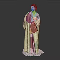 Female Character In Traditional Theatrical Costume With Colorful Patterns And Ornate Details
