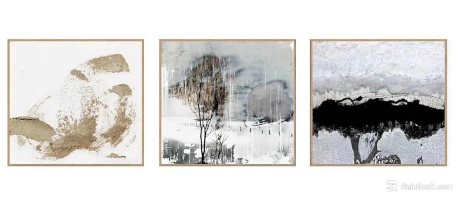 Contemporary Abstract Paintings With Natural Tree Motifs And Neutral Tones Framed Wall Art 3d model 