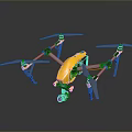 Yellow And Black Quadcopter Drone With Four Propellers And Camera System
