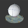 Detailed Spherical Structure With Blue Base And Metal Supporting Frames
