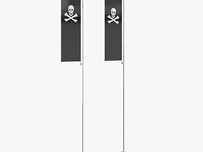 Two Black Flags With Skull And Crossbones Standing On Flagpoles 3d model