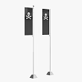 Two Black Flags With Skull And Crossbones Standing On Flagpoles 3d model