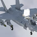 Gray Fighter Jet With Extended Landing Gear And Missiles In Flight