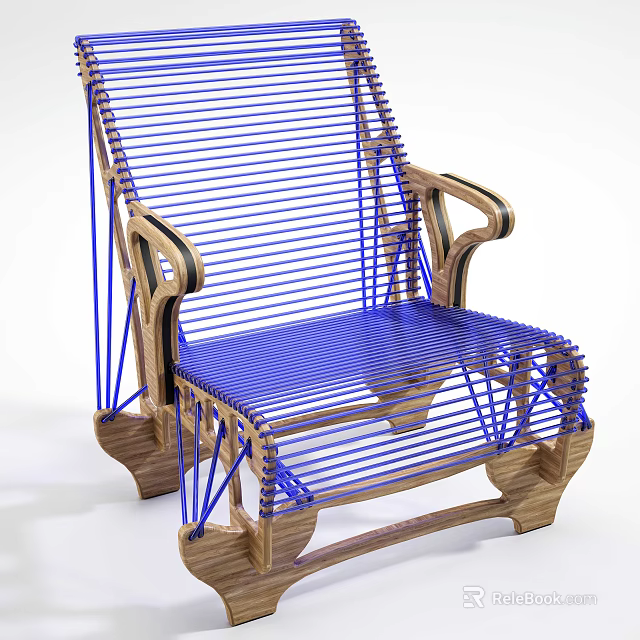 Modern Leisure Chair With Wooden Frame Blue Woven Rope Armrests And Comfortable Design 3d model 