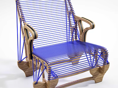Modern Leisure Chair With Wooden Frame Blue Woven Rope Armrests And Comfortable Design 3d model