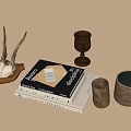 Natural Decorative Ornament Set With Antler Decor Books Envelope Goblet And Ceramic Cup