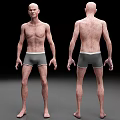 Shirtless Man in Gray Shorts Front and Back View with Skin Texture on Black Background