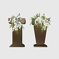 Brown Podium With White And Purple Floral Arrangements For Events