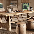 Rustic Teahouse With Wooden Roof Bamboo Blinds Long Wooden Table Stools And Green Plants Outside
