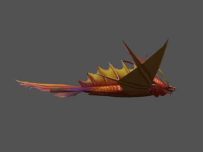 Colorful Game Movie Dragon Character with Wings Spikes Long Tail and Red Yellow Orange Purple 3d model