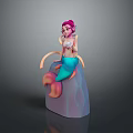 Colorful Mermaid Character With Pink Hair And Blue Tail On Rock Base