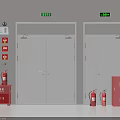 Fire Safety Equipment Setup With Fire Doors Emergency Lights And Extinguishers 3d model