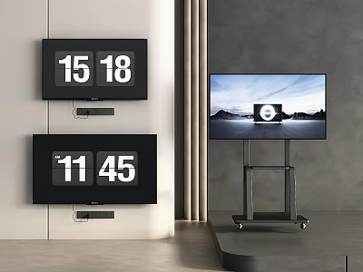 Smart TV on Floor Stand in Modern Minimalist Interior Showing Scenic Landscape 3d model