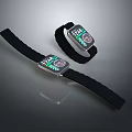 Modern Smart Watches With Black Straps Digital Screens Showing Time 3d model