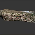 Detailed Miniature Model of Ancient Village with Traditional Buildings Roads and Natural Terrain