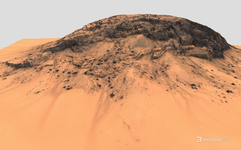 Stunning Desert Landscape With Main Rocky Hill and Vast Sandy Terrain in Orange Brown Hues 3d model 