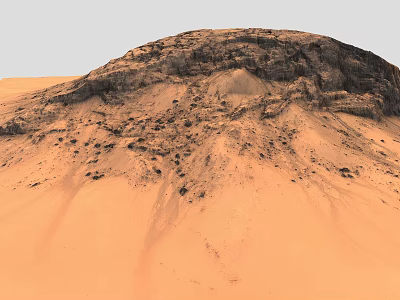 Stunning Desert Landscape With Main Rocky Hill and Vast Sandy Terrain in Orange Brown Hues 3d model