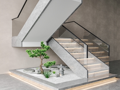 Simple Stairs Corner Stairs Marble Stairs Glass Handrail Stairs Landscape Villa Stairs 3d model