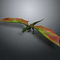 3D Dragon with Green Body and Red Green Leaf Like Wings on Gray Background