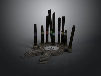 Circular Platform Structure With Vertical Pillars Colorful Bands Stone Steps And Central Symbol 3d model