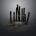 Circular Platform Structure With Vertical Pillars Colorful Bands Stone Steps And Central Symbol