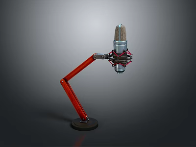 Professional Microphone With Red Boom Arm Stand For Studio Recording Use 3d model