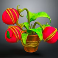 Potted Plant With Green Leaves And Red Fruits In Orange Rope Decorated Pot
