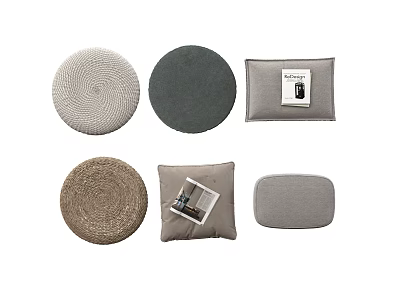 Assorted Cushions In Various Shapes With Woven And Fabric Textures In Neutral Tones 3d model