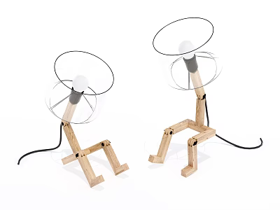 Modern Wooden Table Lamp With Humanoid Leg Stand And Wire Frame Shade 3d model