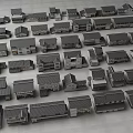 Different Styles of Japanese House Models with Dark Roofs Neatly Arranged