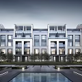 Modern Townhouse Exterior Design With Glass Windows Balconies And Swimming Pool
