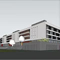 Modern Office Building With White Exterior Multiple Floors Window Design And Lawn Area