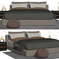 Modern Double Bed with Bedside Tables Table Lamps Cozy Bedding and Decorative Pouf 3d model