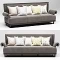 Gray Two Seater Sofa With Curved Arms And Decorative Patterned Pillows 3d model