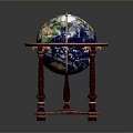 Decorative Globe With Blue Green Earth Surface On Ornate Red Wooden Stand