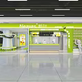 Neaves Modern Milk Tea Shop Interior With Green Design Counter And Seating Area