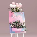 Valentine's Day Decorative Setup With Balloons Flowers And Welcome Sign