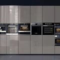 Modern Gray Kitchen Cabinets With Built In Ovens Coffee Maker And Appliances