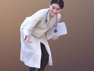 Smiling Woman Doctor In White Coat With Stethoscope Holding Folder And Extending Hand 3d model