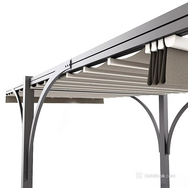 Modern Retractable Awning With Arched Metal Frame And Slatted Sunshade Design 3d model 