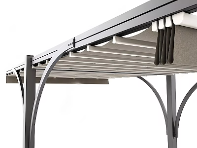 Modern Retractable Awning With Arched Metal Frame And Slatted Sunshade Design 3d model
