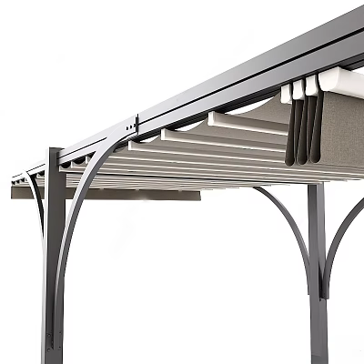 Modern Retractable Awning With Arched Metal Frame And Slatted Sunshade Design 3d model