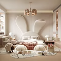 Kids Room Interior With Rabbit Ear Headboard Bed Chandelier Desk Carpet And Toys