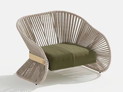 Cozy Modern Wicker Single Sofa With Green Cushion And Golden Accent 3d model